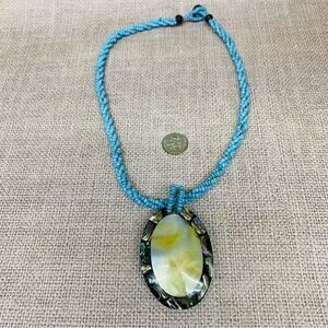 Abalone Mother of Pearl Turquoise Beaded Beachy Necklace